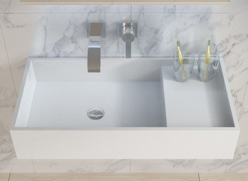 ADM Rectangular Countertop Sink, White, 32", Matte White, On-Right