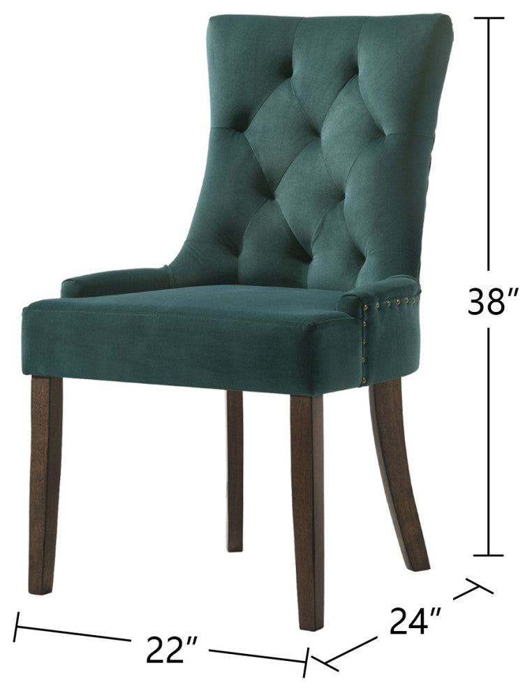 Set of 2 Green Velvet Side Chair, Espresso Finish