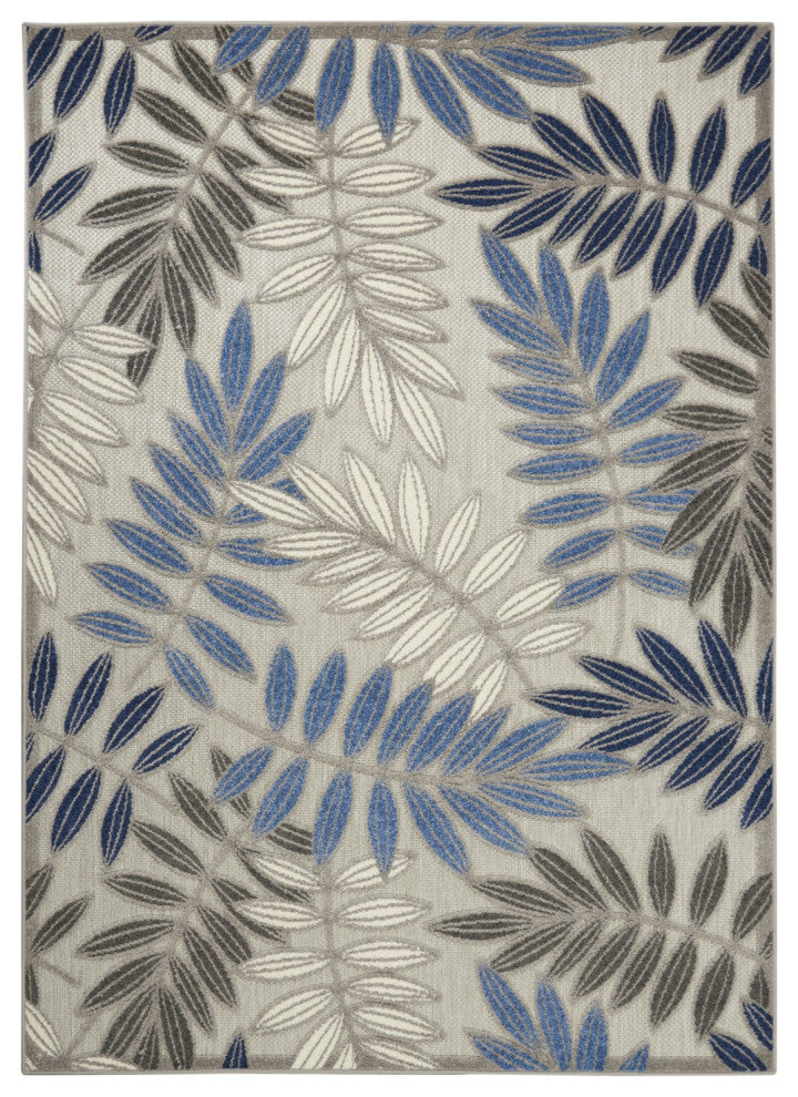 5' X 7' Blue And Gray Floral Stain Resistant Indoor Outdoor Area Rug