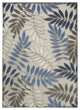 5' X 7' Blue And Gray Floral Stain Resistant Indoor Outdoor Area Rug