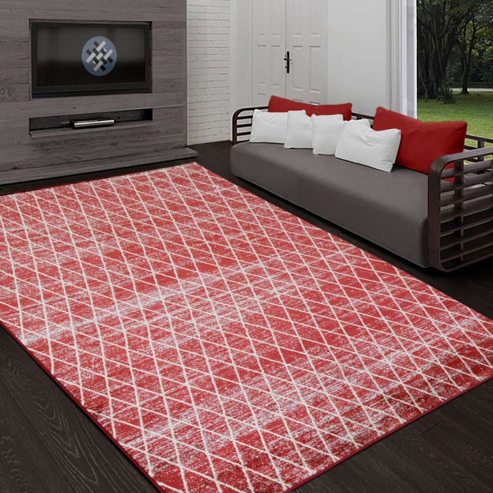 Modern Accent Rug, Scarlet Red, 6'11"x4'11"