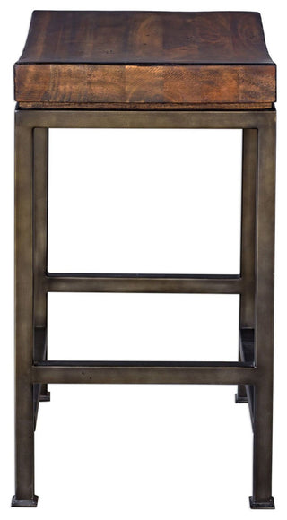 Uttermost 25441 Beck 18"W Rustic Backless Saddle Seat Counter - Dark Walnut