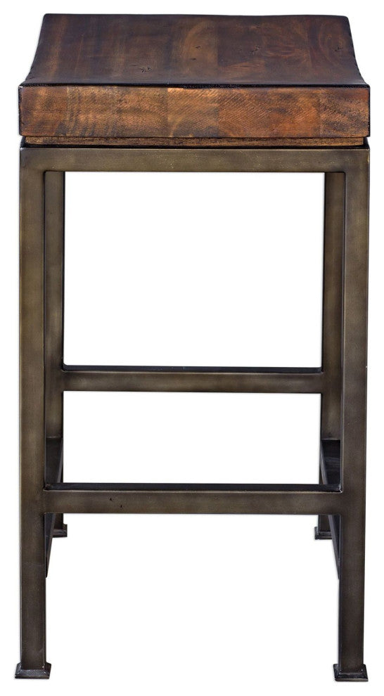 Uttermost 25441 Beck 18"W Rustic Backless Saddle Seat Counter - Dark Walnut