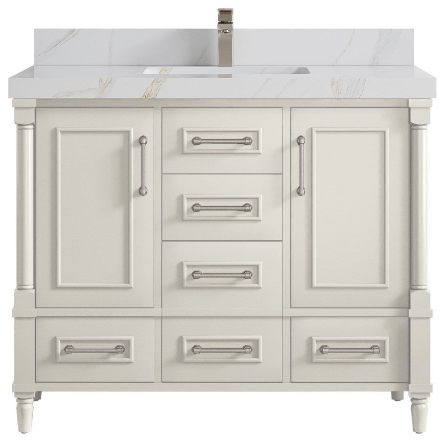 Aberdeen 42" Single Sink Bath Vanity, Alabaster 2" Calacatta Sienna