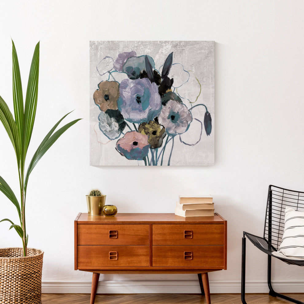 Purple Blue Florals 24x24 Canvas Wall Art