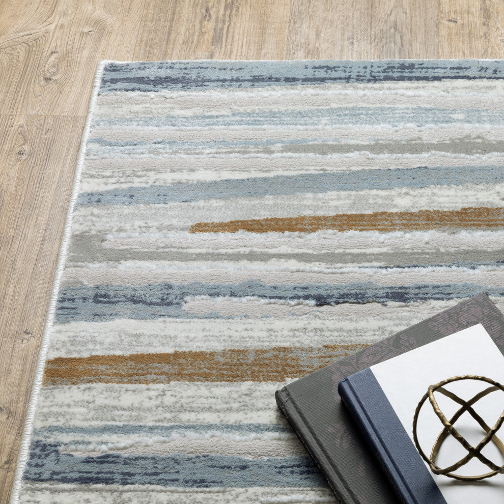 Emery Striped Grey/Blue Indoor Area Rug, 3'3" x 5'