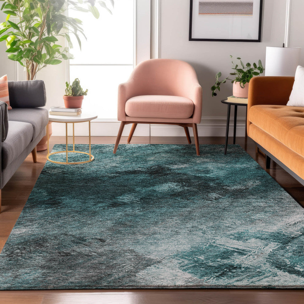 Premium Machine Washable Mayfield AMF590 Teal 3' x 5' Rug