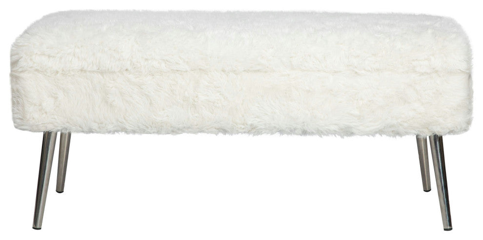 Huggy Luxury Plush Faux Fur Upholstered Storage Bench - Natural