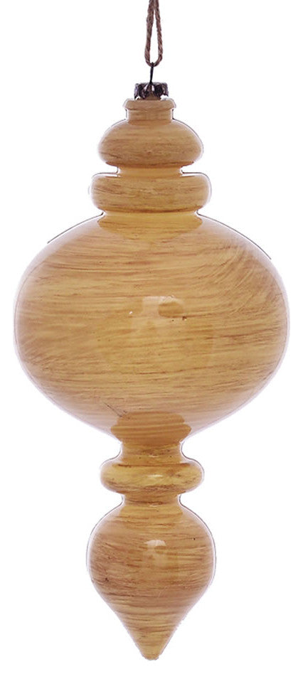 Vickerman MC198590 9" Tan Wood Grain Rounded Finial Ornament, Pack of 3