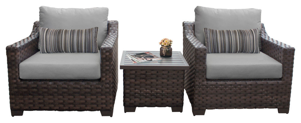 kathy ireland River Brook 3 Piece Wicker Patio Furniture Set Slate