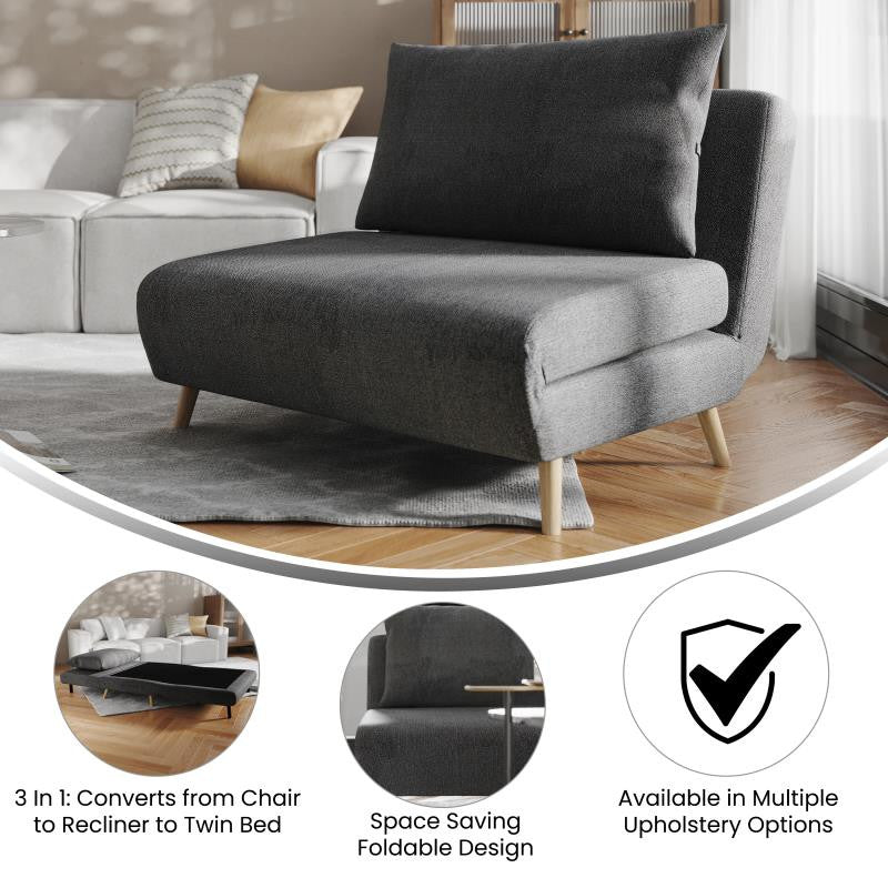 Shaw Convertible Tri-Fold Sleeper Chair with Pillow, Dark Gray