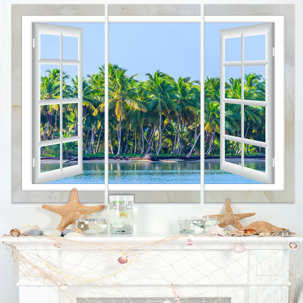 "Open Window to Seashore Palms" Metal Wall Art, 3 Panels, 36"x28"