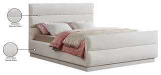 Paxton Chenille Fabric Upholstered Bed, Cream, King