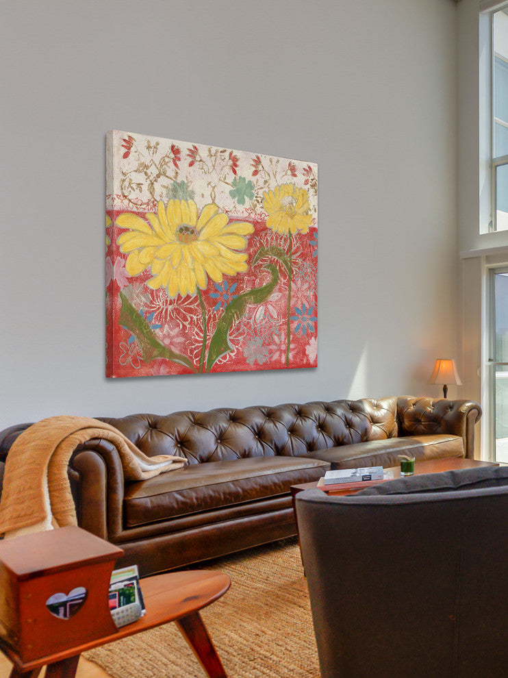 "Yellow Flowers 2" Painting Print on Wrapped Canvas