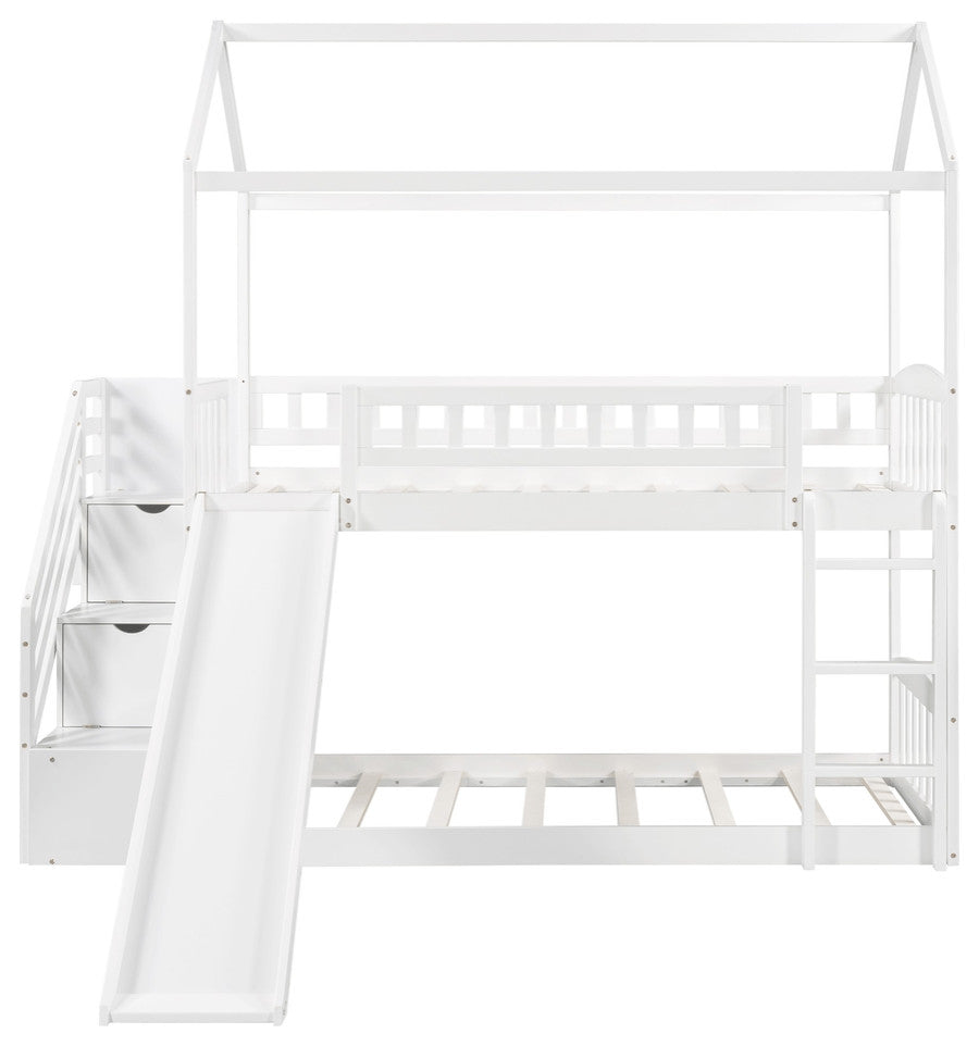 White Twin Over Twin Playhouse Styled Bunk Bed
