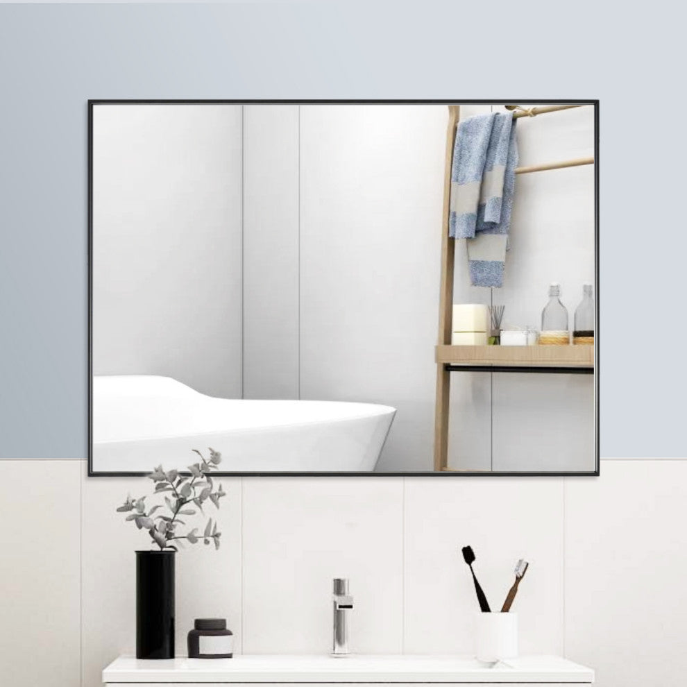 Rectangle Framed Bathroom Vanity Mirror Accent Wall Mirror, Black, 30"x36