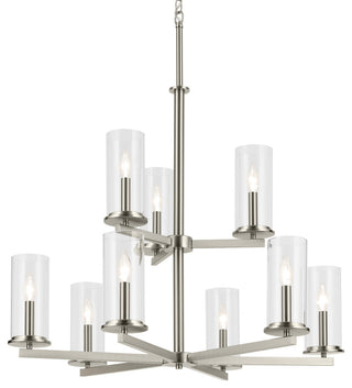 Crosby 32.5" 9-Light 2-Tier Chandelier With Clear Glass, Brushed Nickel