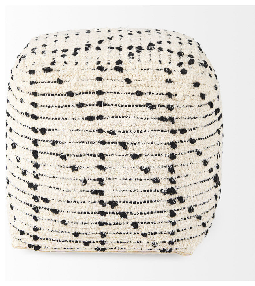 Aarohi 16.0Lx16.0Wx16.0H Cream/Black Cotton Patterned Pouf