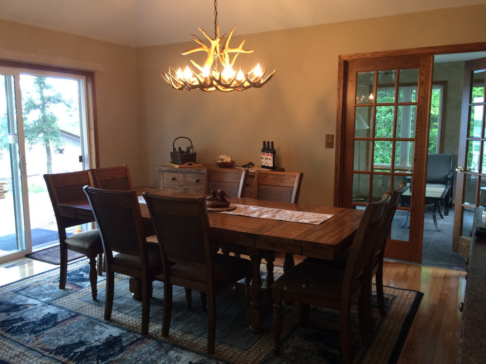 Whitetail Deer Oblong Antler Chandelier Light, Large, Parchment Shades