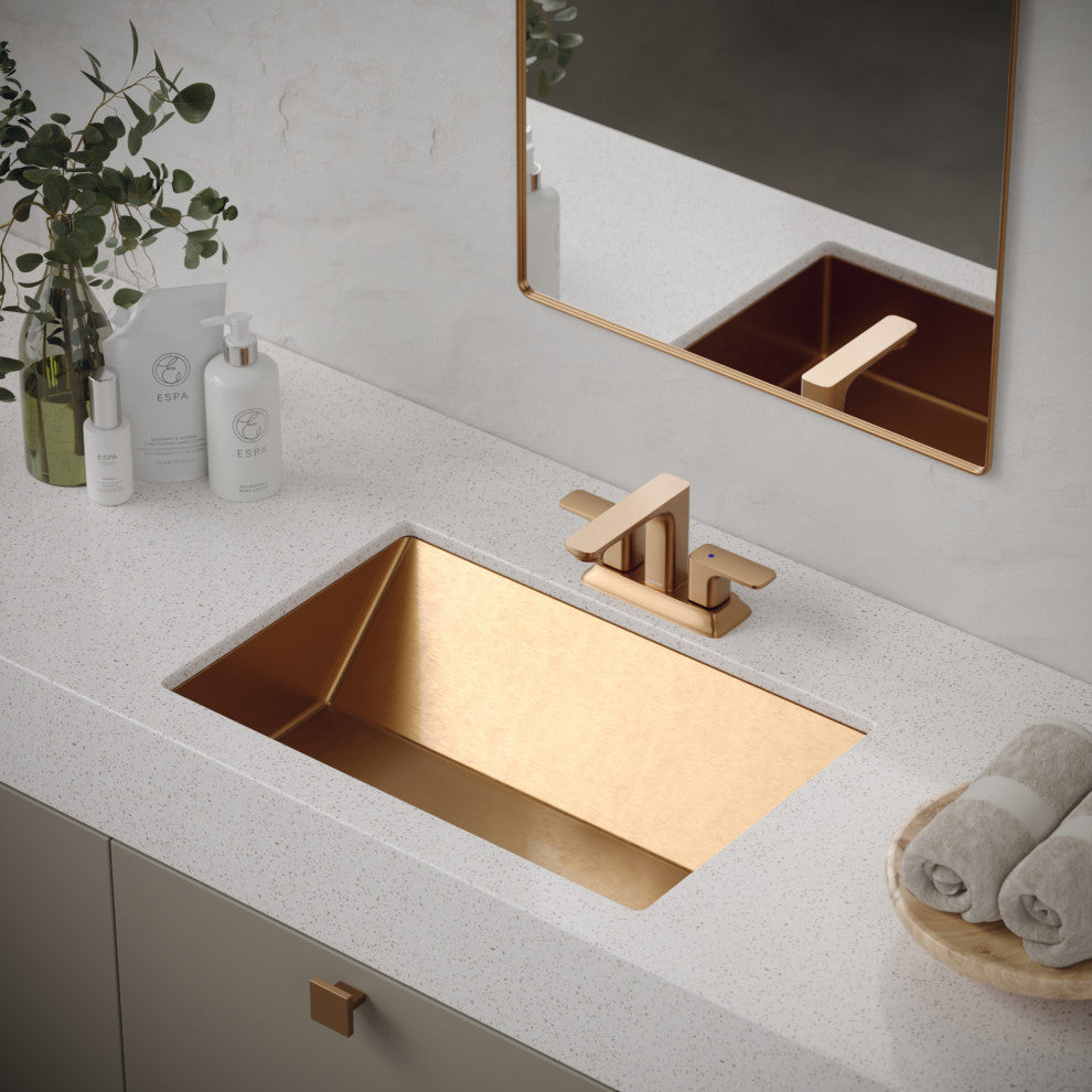Karran Cinox Stainless Steel Rectangular Undermount Sink, Brushed Copper