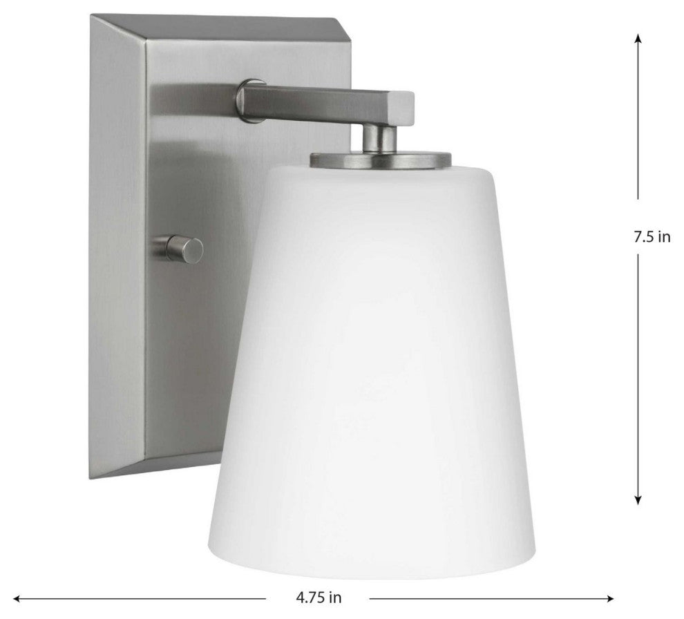 Vertex Collection One-Light Brushed Nickel Etched White Glass Bath Light
