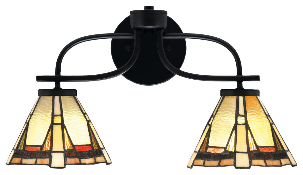 Cavella 2 Light Bath Bar In Matte Black Finish, 7" Zion Art Glass