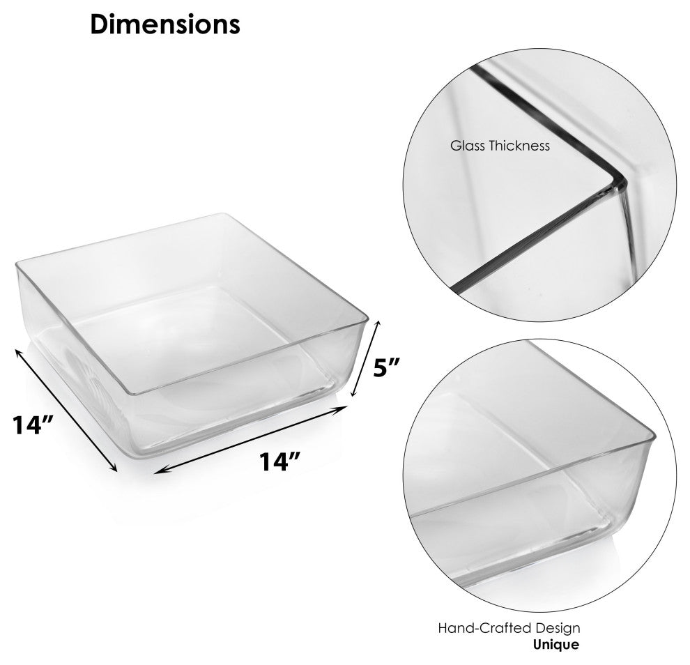 Large Glass Square Vase H:5" Open:14"x14" Square Centerpieces Wedding Vases , Pack of 1