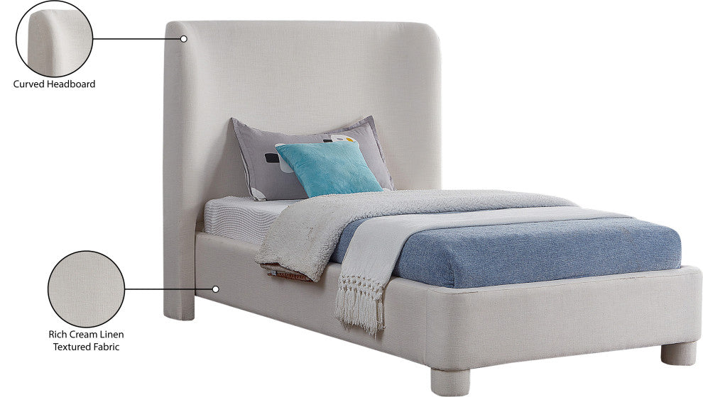 Penny Bed, Cream, Twin, Linen Textured Fabric