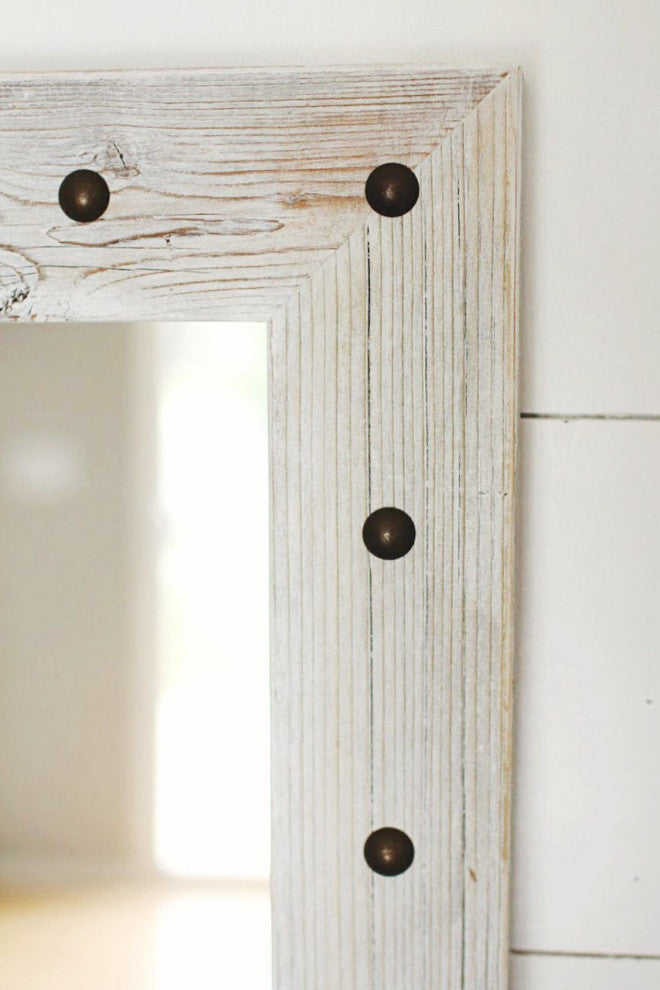 Bunkhouse Style Reclaimed Wood With Whitewash Finish And Tacks, 30"x42"