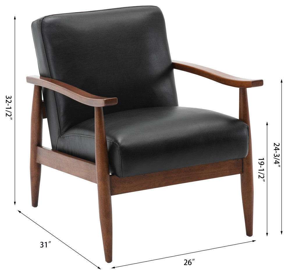 Austin Black Leather Gel Wooden Base Accent Chair, Black
