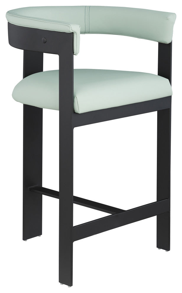 Romeo Upholstered Counter Stool, Set of 2, Green, Vegan Leather, Matte Black