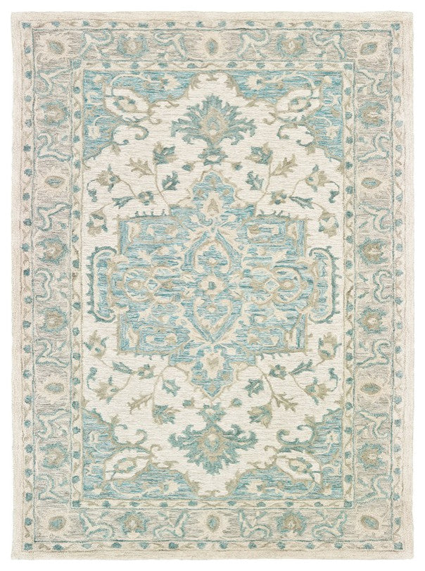 8??x 10??Turquoise and Cream Medallion Area Rug