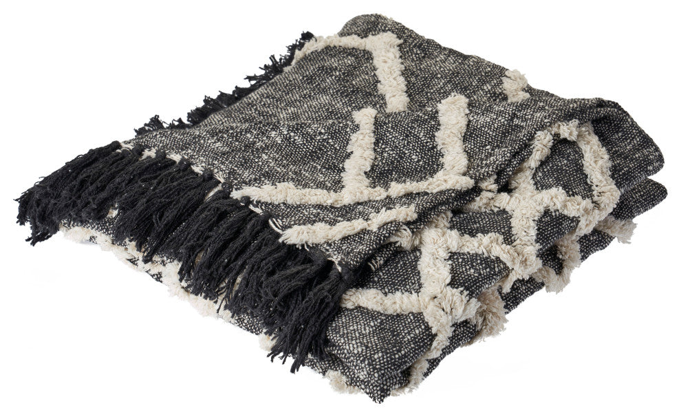 Overtufted Geometric Black and White Throw Blanket