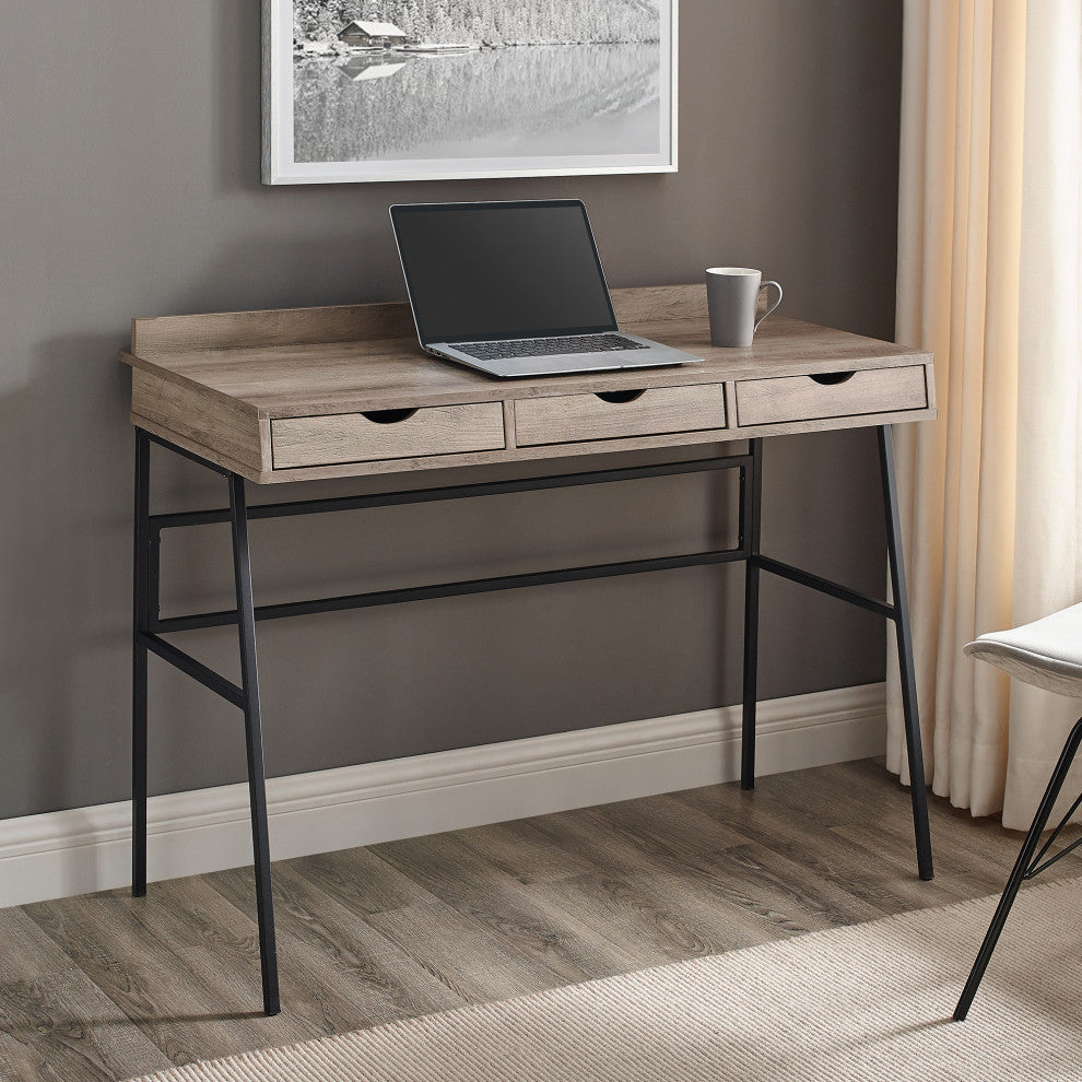 Marvin 42" 3 Drawer Angled Front Desk, Gray Wash
