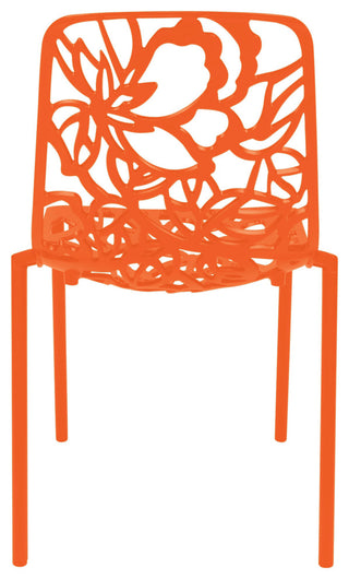 LeisureMod Devon Modern Outdoor Stackable Aluminum Dining Chair, Set of 2, Orange