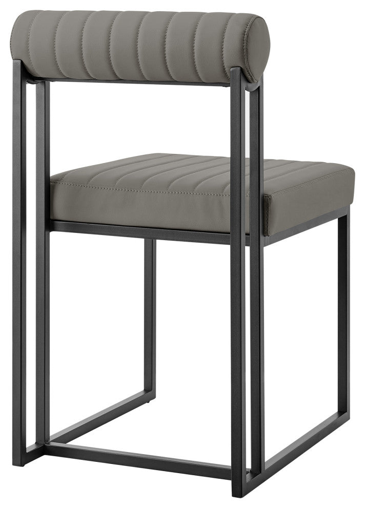 Anastasia Set of 2 Dining Chairs, Matte Black Iron and Light Gray Faux Leather