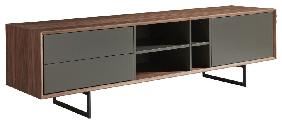 71" Media TV Stand In Walnut And Dark Gray