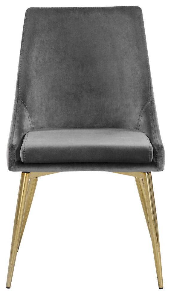 Karina Velvet Dining Chairs, Set of 2, Gray, Gold Base