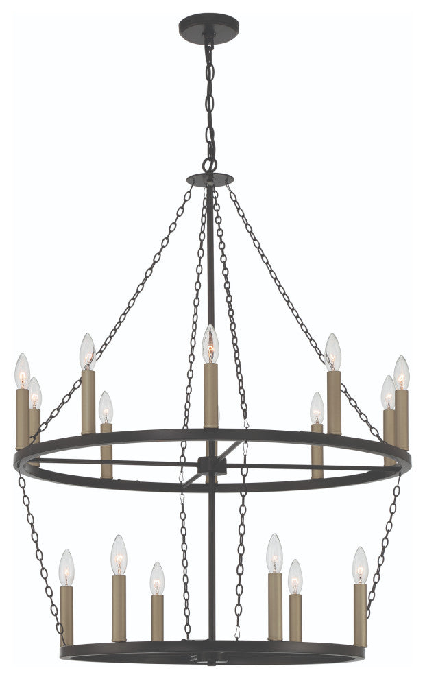 16-Light Candle Style Wagon Wheel Chandelier, Classic Black/Brass Dust