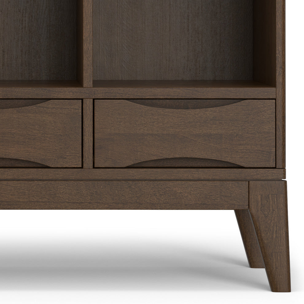 Harper SOLID HARDWOOD Low 6 Cube Storage With Drawers, Walnut Brown