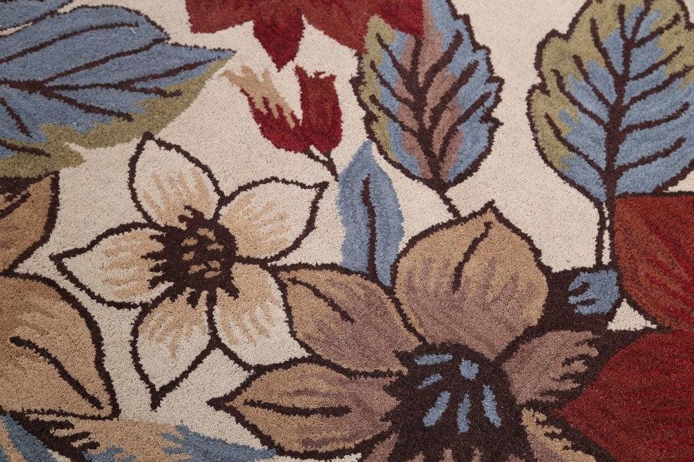 Transitional Hand Tufted Floral Oriental Oushak Area Rug, Multi, 4x6''