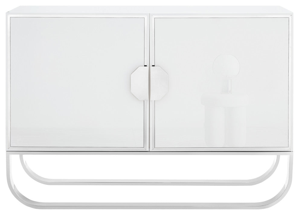 Nicole Miller Jacelynn Sideboard, White/Chrome, 2-Door