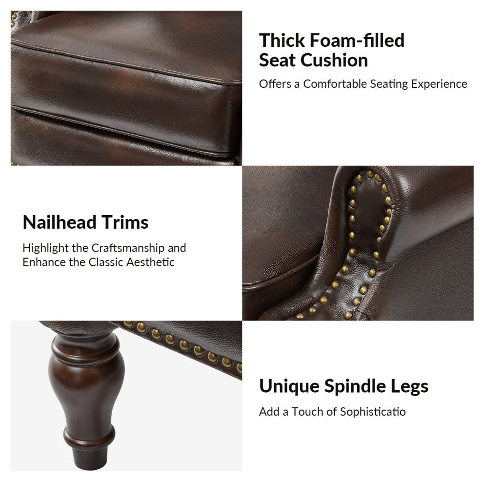 Genuine Leather Manual Recliner With Brass Nailhead, Espresso