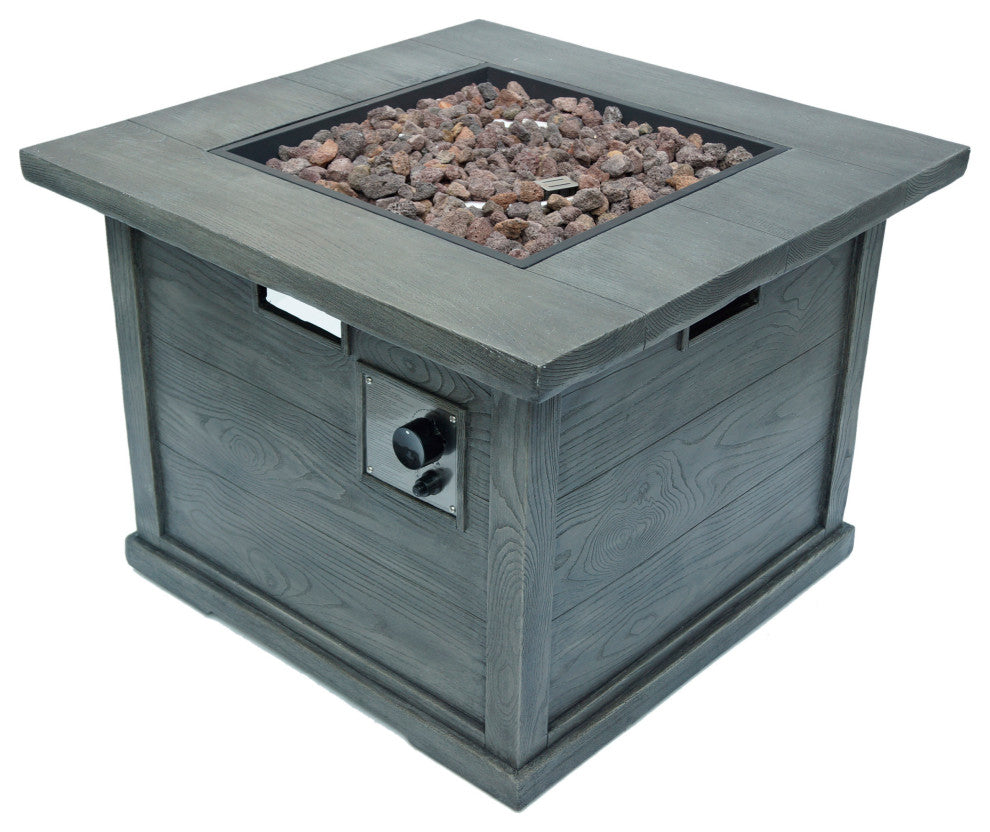 GDF Studio Ellesmere Outdoor Wood Patterned Square Gas Fire Pit, Gray Wood Patte