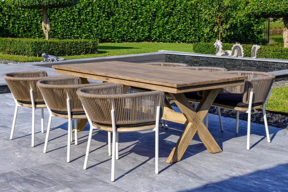Santino + Melina 7-Piece Outdoor Dining Set, 6 Rope Backing Chairs, White Legs
