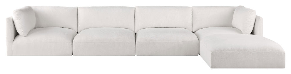 Ease Fabric Upholstered L-Shaped Modular Sectional, Cream, 4 Piece: 2 Corner, 2 Armless, 1 Ottoman