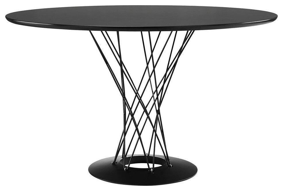 Modern Contemporary Wood Top Dining Table, Black, Wood, Steel