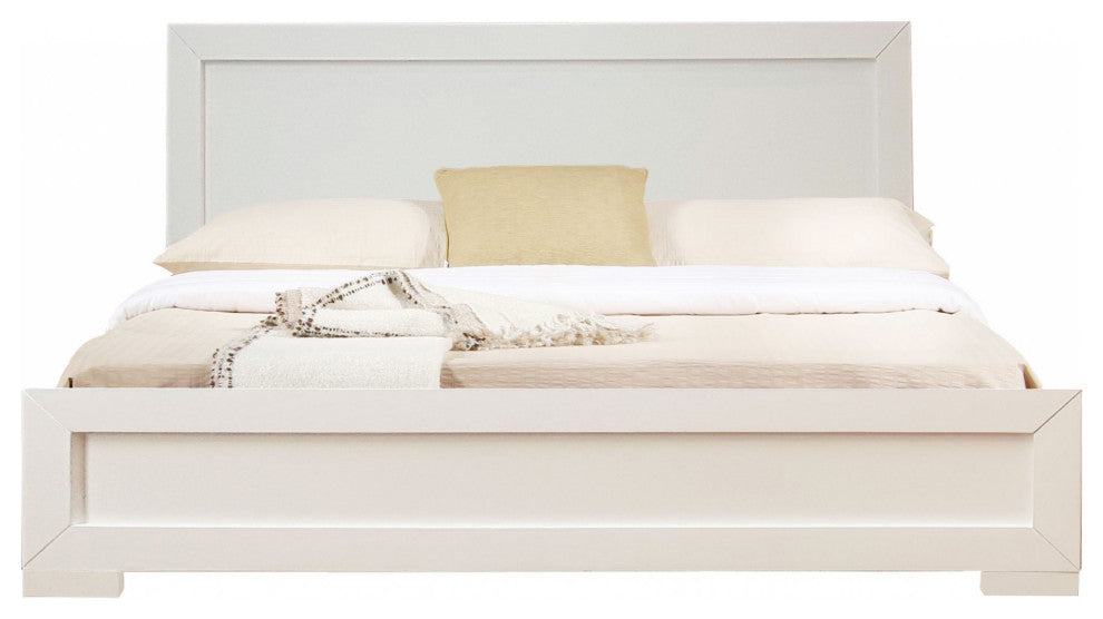 Moma White Wood Platform Full Bed With Nightstand