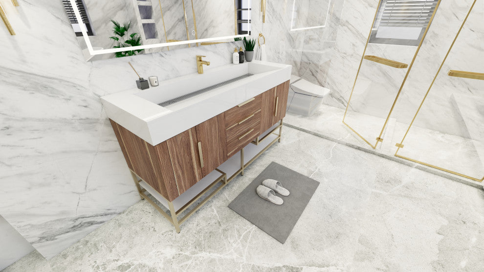Madison 60" Free Standing Single Sink Vanity with Reinforced Acrylic Sink, White Oak