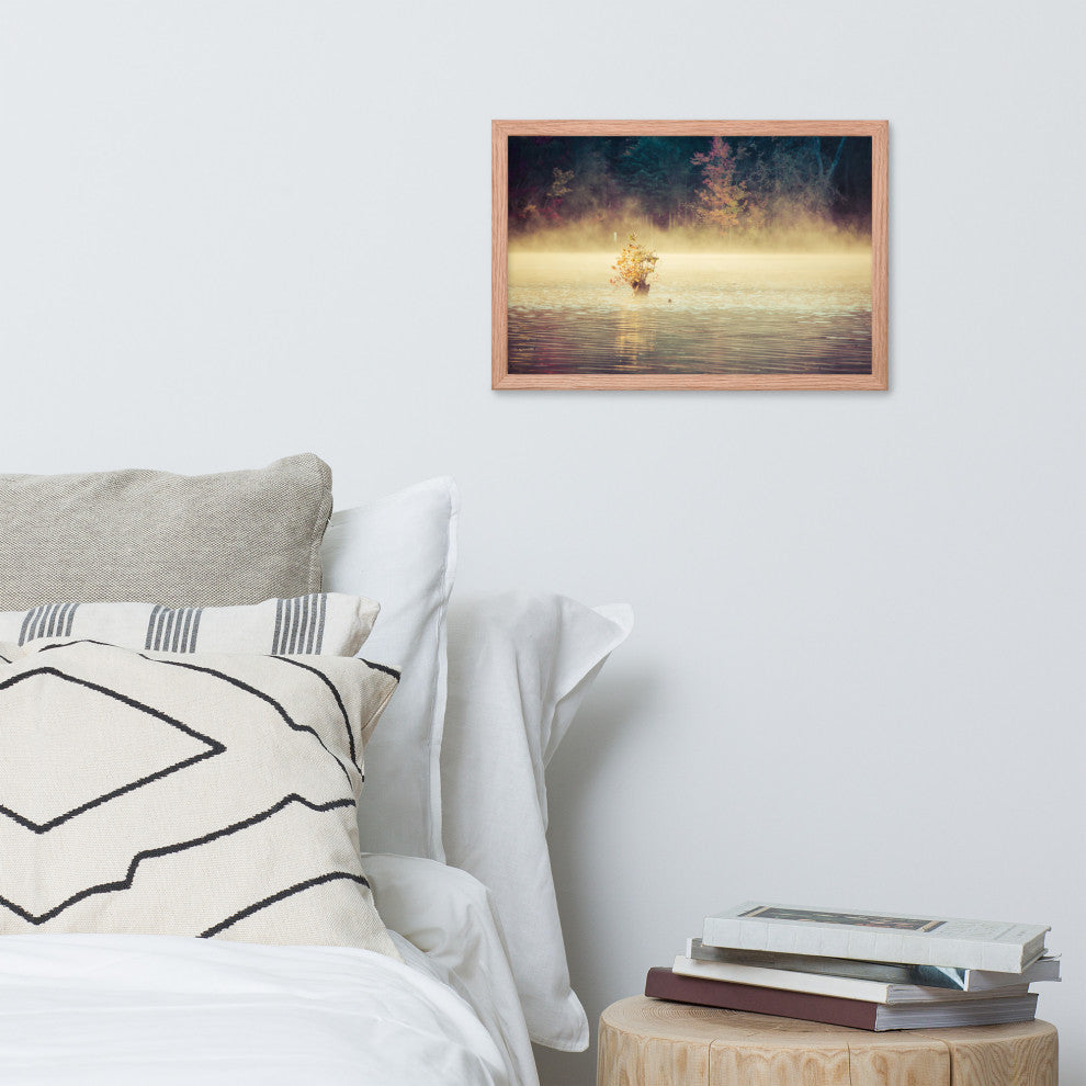 Golden Mist on Waples Pond Framed Photo Paper Wall Art Prints, Red Oak, 12" X 18"